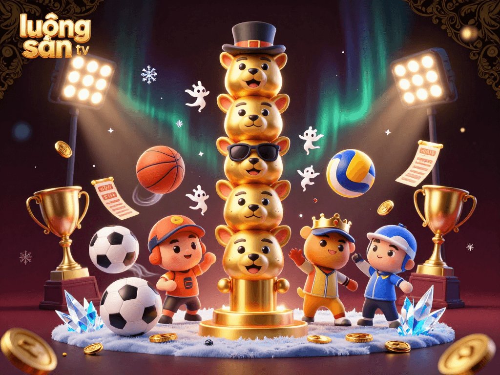 Lương sơn tv offers a vibrant 3D casino-themed illustration showcasing sports betting excitement with dynamic elements.