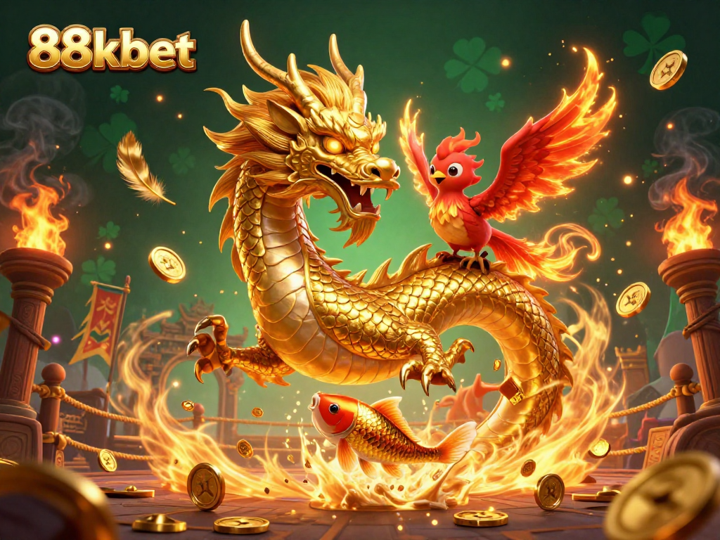 Experience the thrilling 88kbet casino atmosphere with dynamic dragons, fortune, and winning moments.