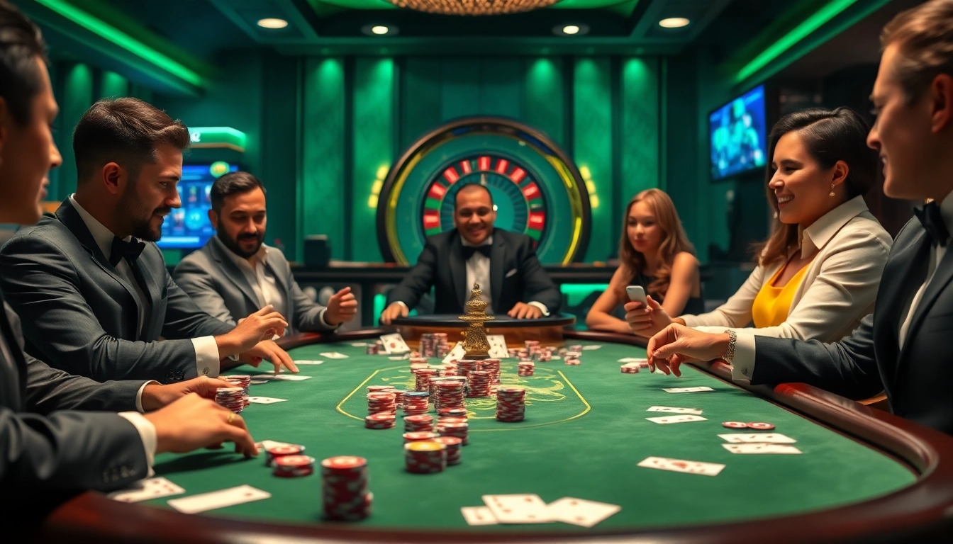 Engage in high-stakes poker at https://gg88.black/, surrounded by chips and cards in an inviting casino atmosphere.