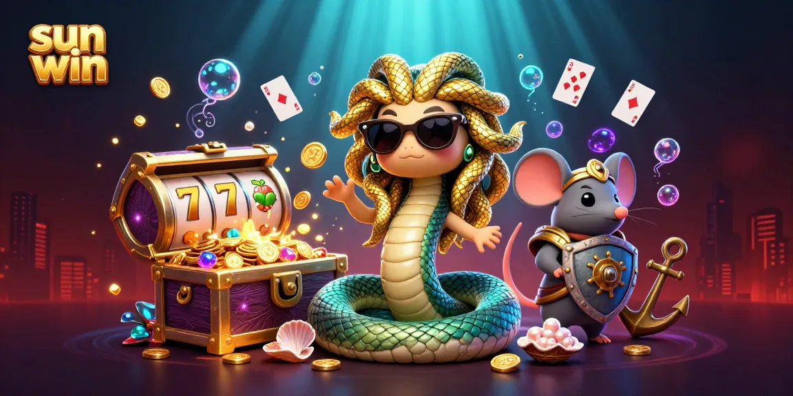 Engage with sun win offers through our vibrant casino scene featuring Medusa and slot elements.
