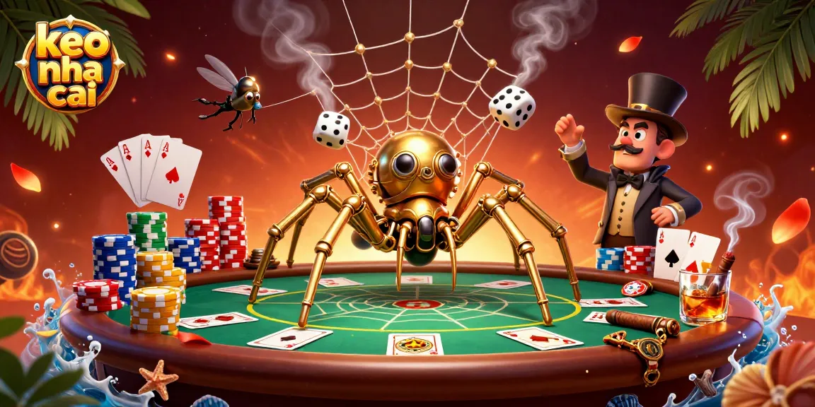 Bettors engage with keo nha cai at a vibrant poker scene with steampunk elements and dynamic gaming action.